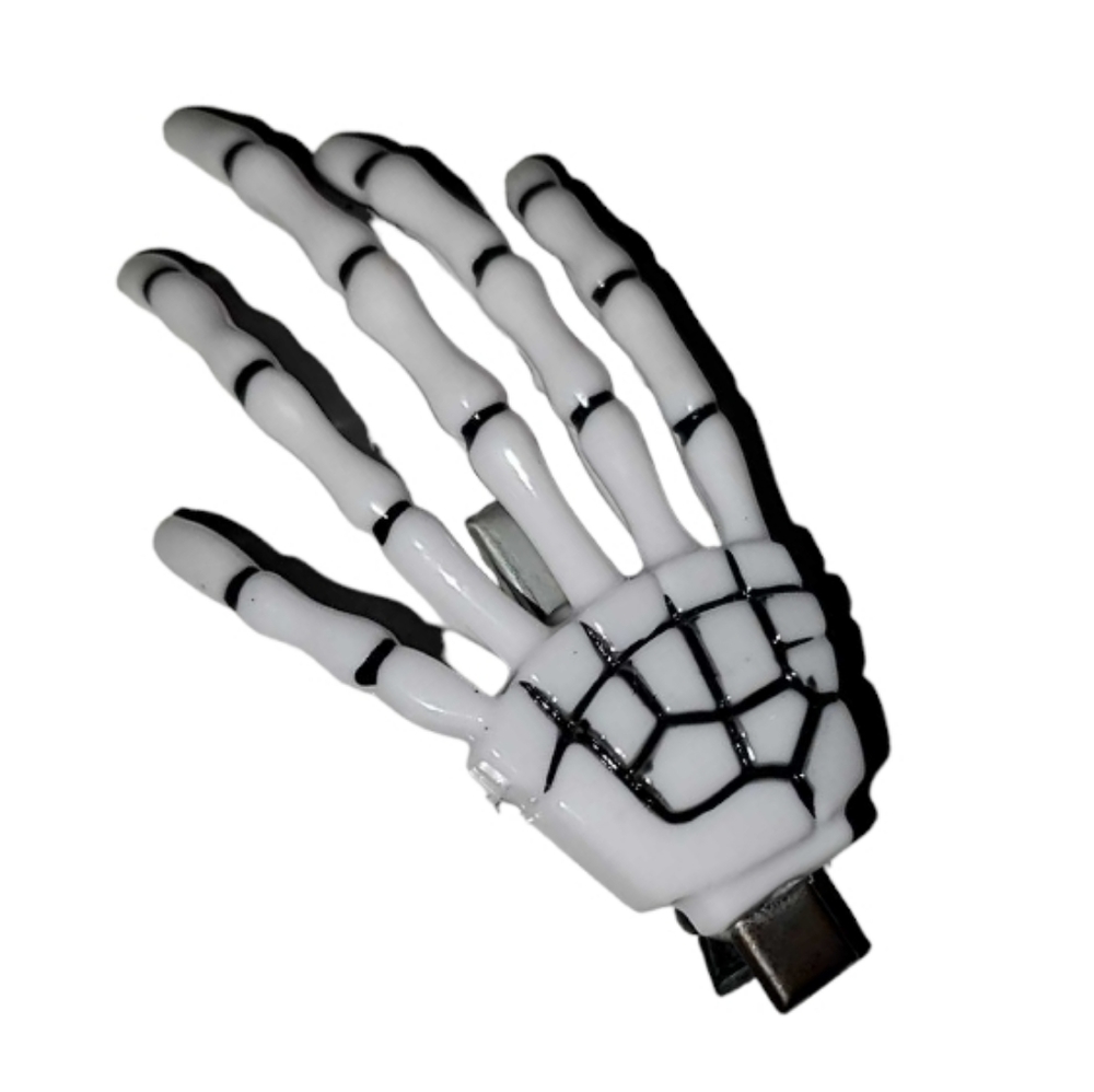 SKELETON HAND Clip Hair Barrette Necktie TieBar Halloween Costume